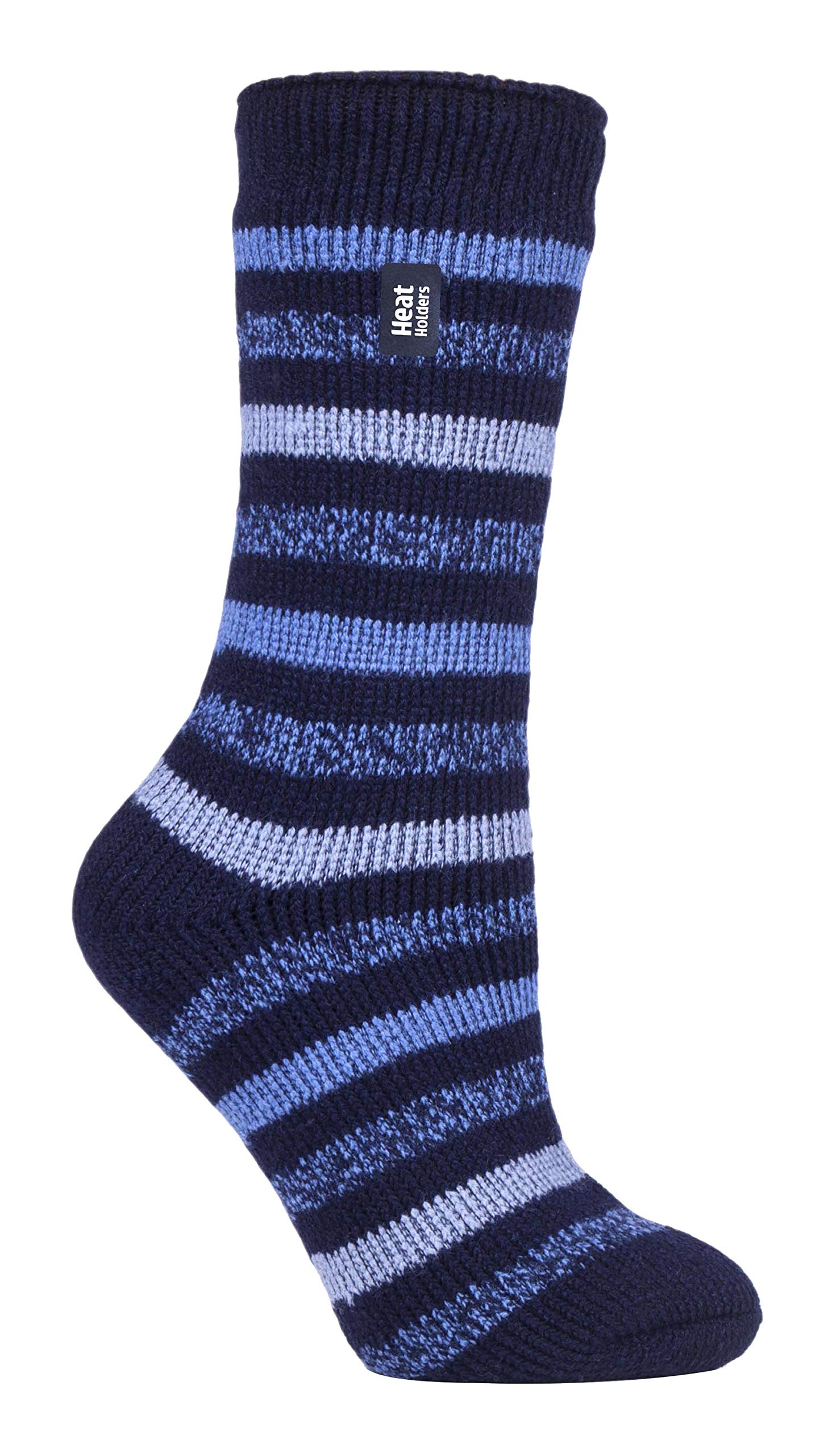 HEAT HOLDERS - Ladies Thermal Socks for Winter | Outdoor & Indoor Socks | Cuddly & Fluffy | Gifts for Women (4-7, Light Grey/Berry (Chunky Stripe))