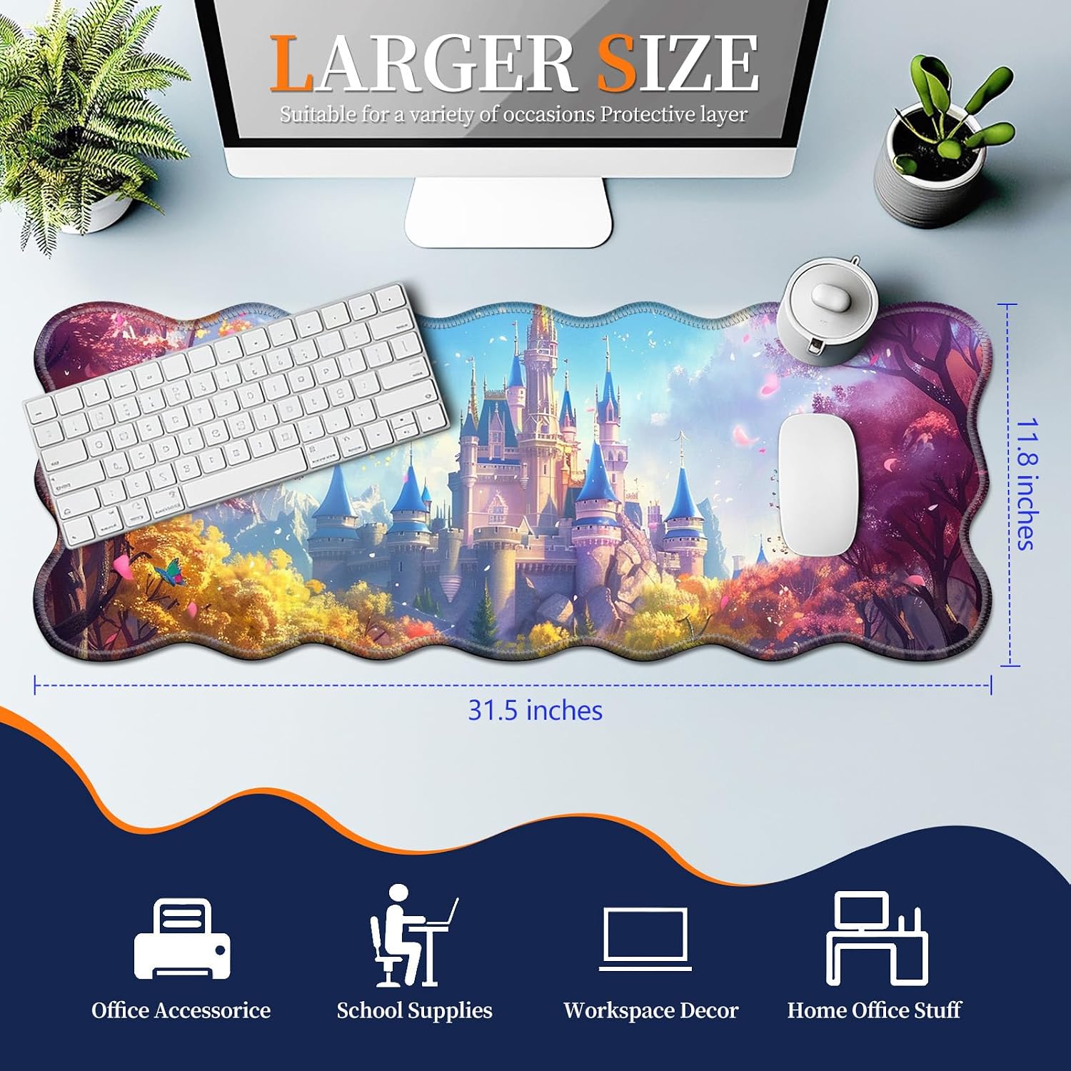 Large Mouse Pad – Waterproof,Non-Slip,Scratch & Wear-Resistant,Irregular Edges,Smooth Surface,Machine Washable,31.5"x11.8" – Perfect for Office,Gaming,or Home Use,Dream Castle image 2