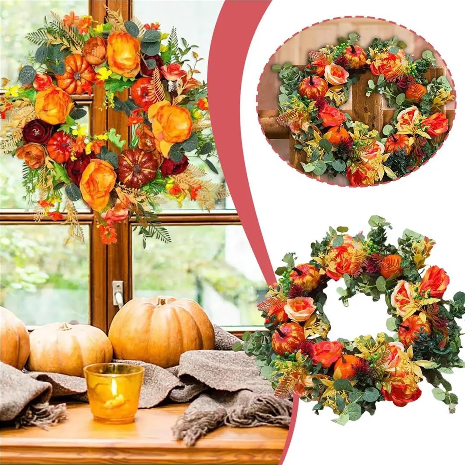 Türkranz Kranz Front Tür Herbst Pfingstrose Kürbis Sonnenblume Dekoration Bauernhaus Home Festival Feier Dekor Zur Dekoration(50CM)