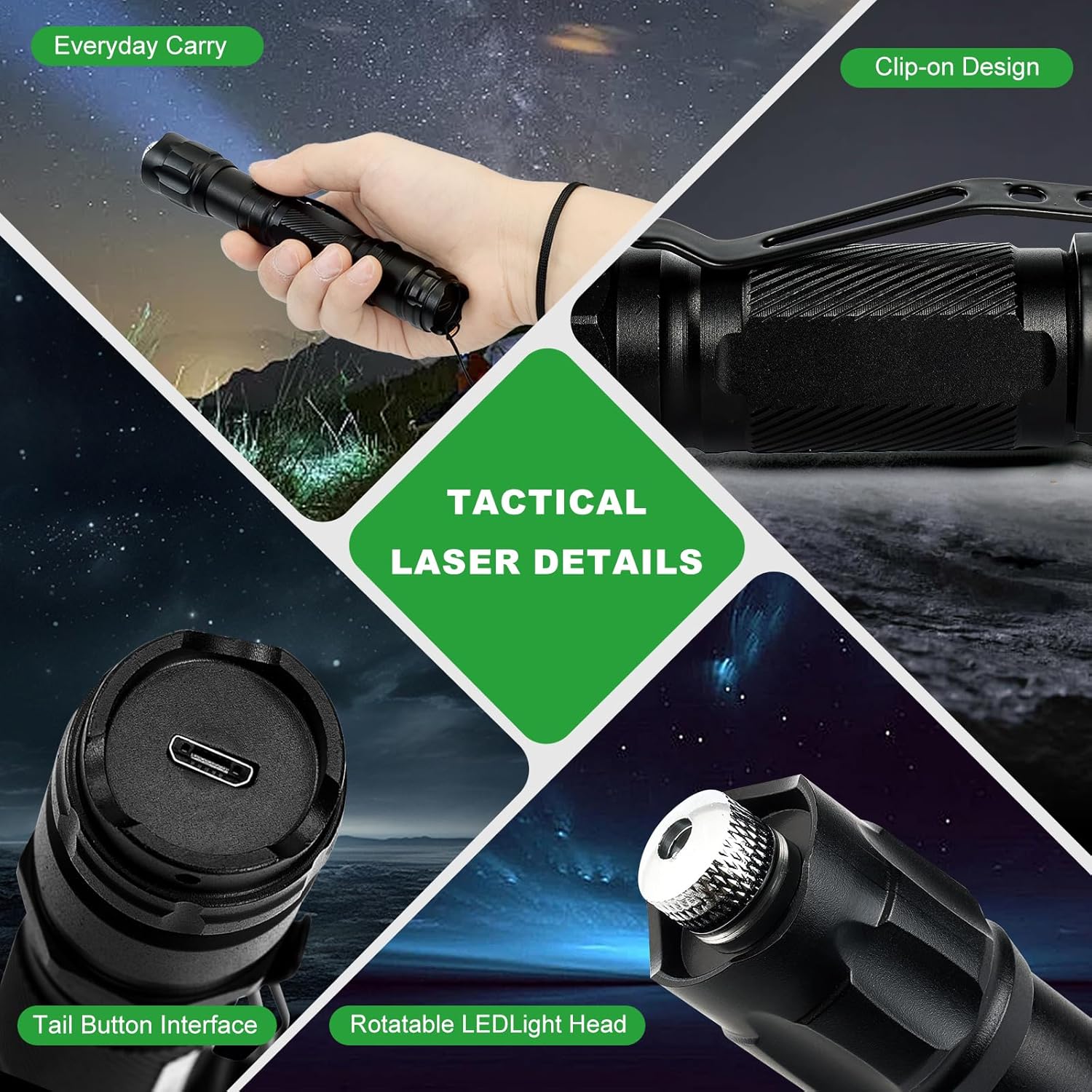 Green Laser Pointer High Power, Tactical Long Range Laser, Rechargeable Laser, Adjustable Focus Laser with Carrying Case (Green Light)