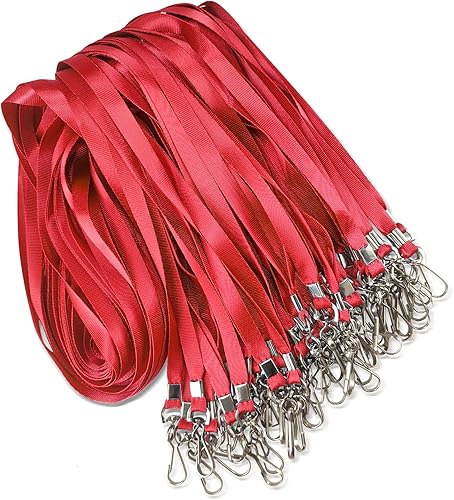 Vista 22 de Paquete de 50 cordones negros a granel para portatarjetas de identificación, plano duradero con gancho giratorio y clip para insignia