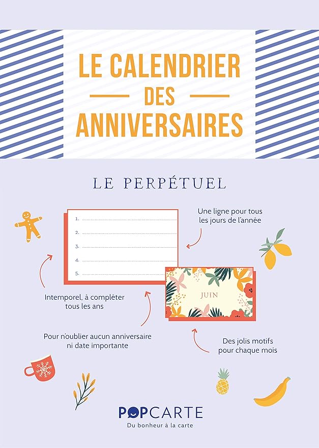 Calendrier Des Anniversaires Perpetuel Lignes Motifs De Saison Format Mural Accroche Au Mur Popcarte Amazon Fr Fournitures De Bureau
