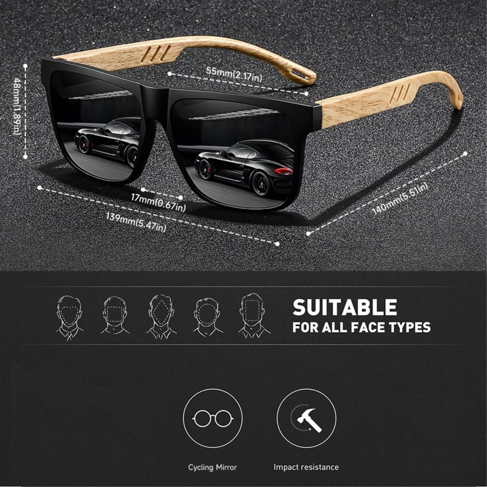 Sonnenbrille 2 Pcs Klassische Bunte Linsen Uv400 Angeln Reisen Laufen Fahren Alle Outdoor-aktivitäten-2pcsf70-(2black)