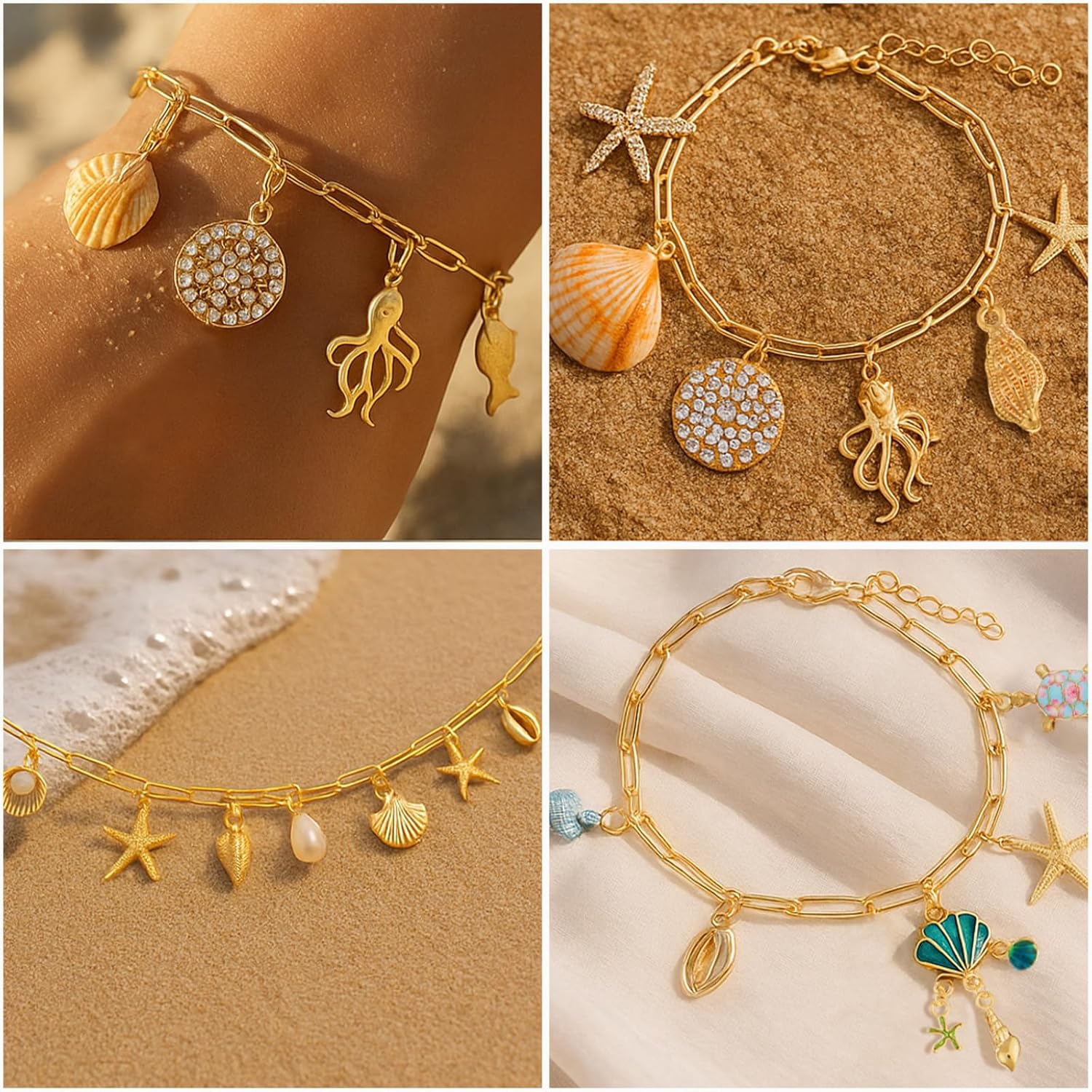 Quelay 328 Pcs Gold Sea Ocean Beach Charms Pendants for Jewelry Making Kit Bulk for Women DIY with 118 Charms 200 Jump Rings 5 Necklaces 5 Bracelets Accessories for Gift Beginner Arts Christmas