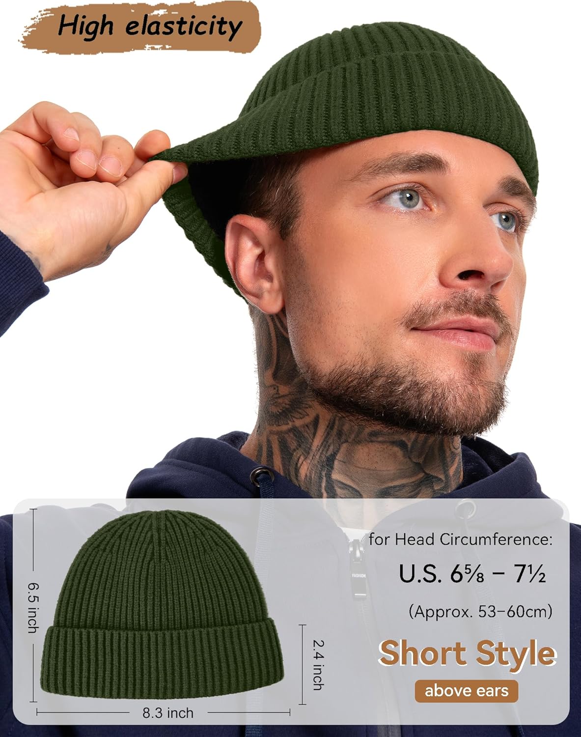 Fleece Lined Wool Fisherman Beanie for Men Women, Thermal Skull Cap Winter Hats, Cold Weather Warm Knit Cuffed Cap - Image 3