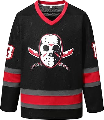 メンズ Voorhees Jason 13 フライデー 映画 アイスホッケー ジャージ ハロウィン ステッチ