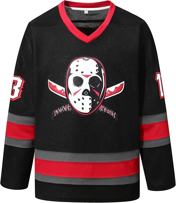 メンズ Voorhees Jason 13 フライデー 映画 アイスホッケー ジャージ ハロウィン ステッチ