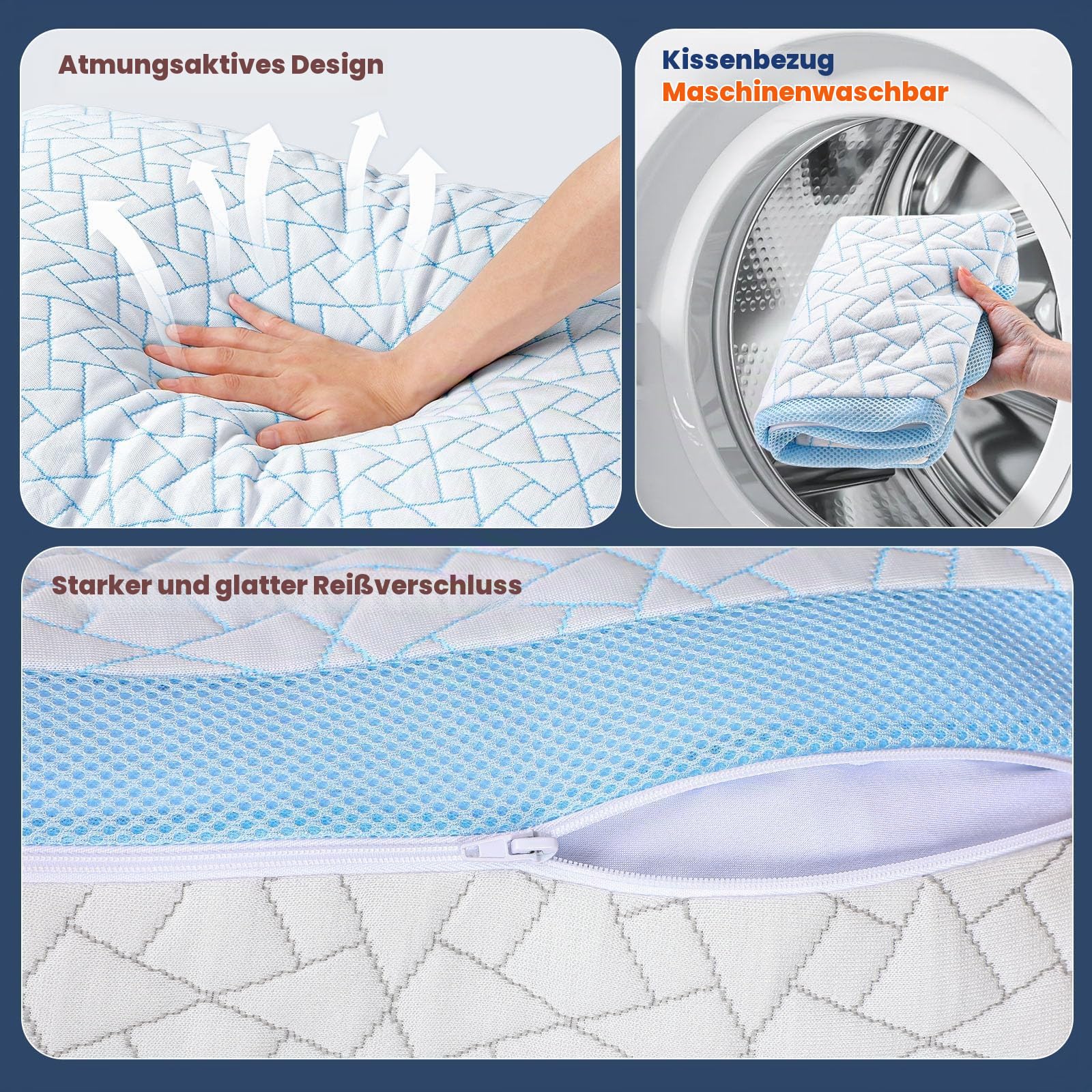 Verstellbares Memory Foam Kopfkissen, Seitenschläferkissen mit Nackenstütze | King Size, Ergonomische Kurve, Höhe/Festigkeit Anpassbar, Waschbarer Zweiseitiger Bezug, Bambusseite, Kühlseite, OEKO-TEX