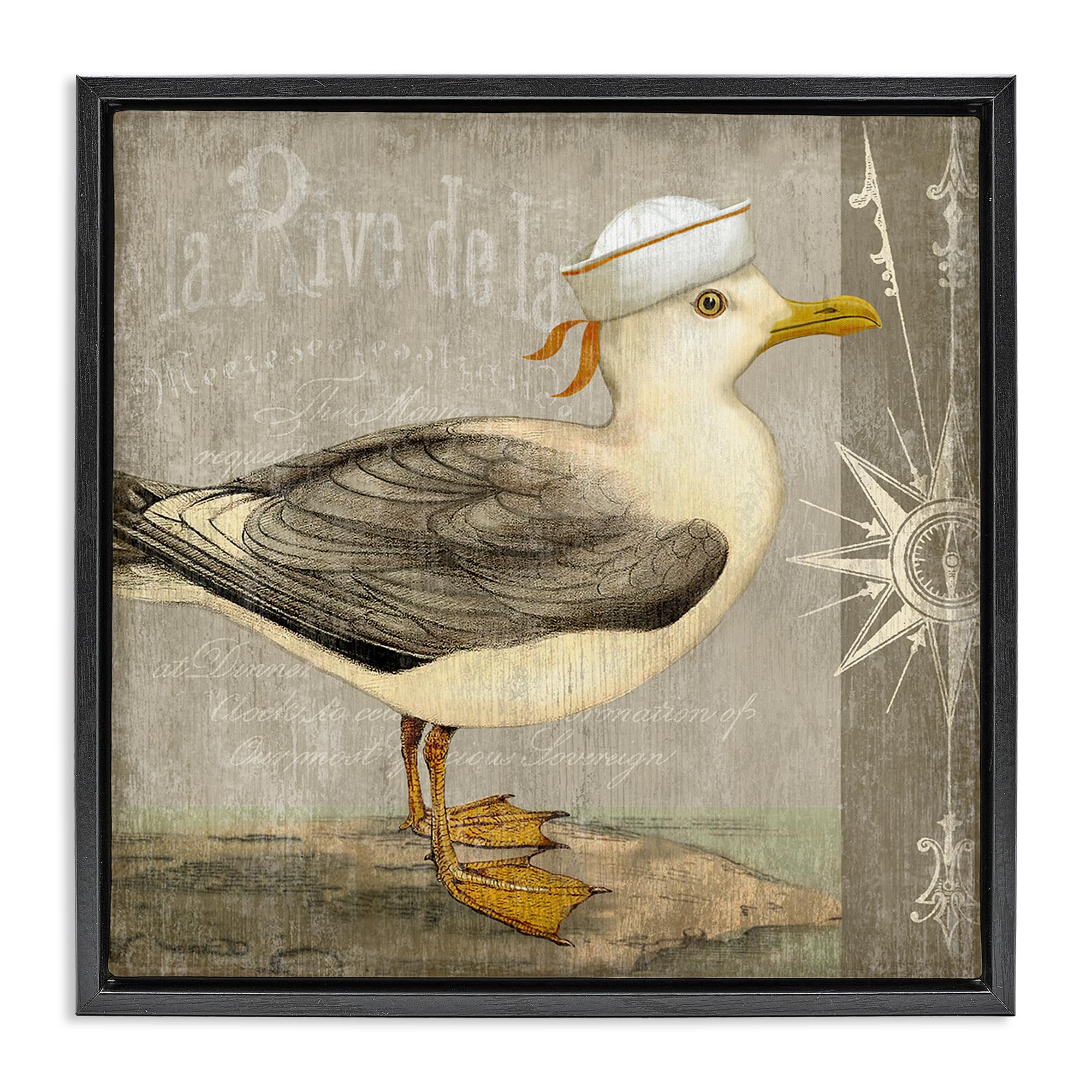 Stupell Industries Jet Black (Matte) 'Rustic Little Seagull'| Floating Frame Canvas Art