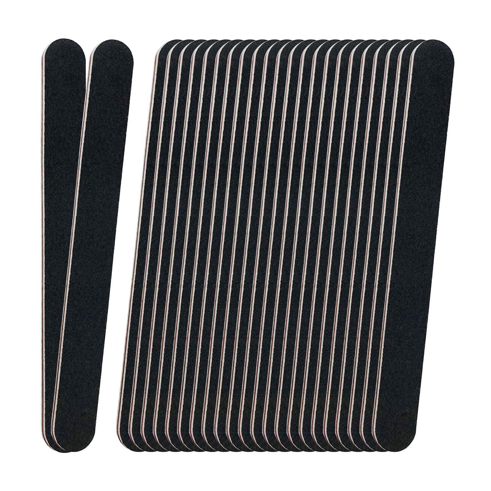 24 Pack Professional Emery Boards - 100/180 Grit Nail File Pack for Acrylic and Natural Nails, Black