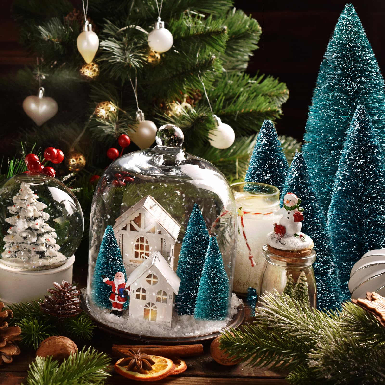 Lot De 9 Mini Sapins De Noël Artificiels Avec Base En Bois - Décoration De Table Neigée