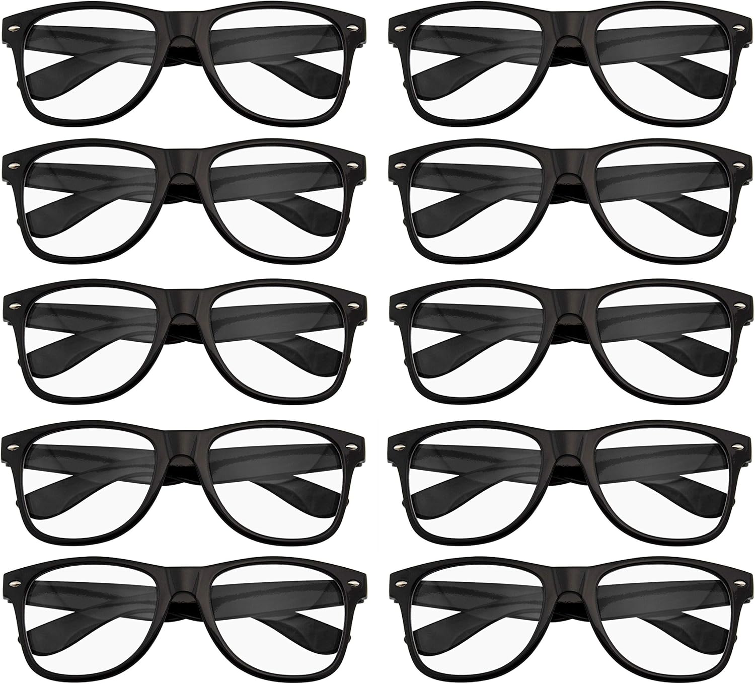 Nerd Glasses w/Clear Lenses (10 or 20 Pack) - Black or Multi-Colored Frames - Ages 12+, Non-Prescription, Unisex