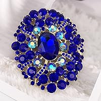 Vista 4 de SELOVO Broche de purpurina ovalada grande grande con diamantes de imitación en tono dorado