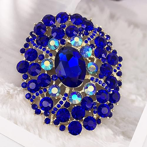 Miniatura 4 de SELOVO Broche de purpurina ovalada grande grande con diamantes de imitación en tono dorado