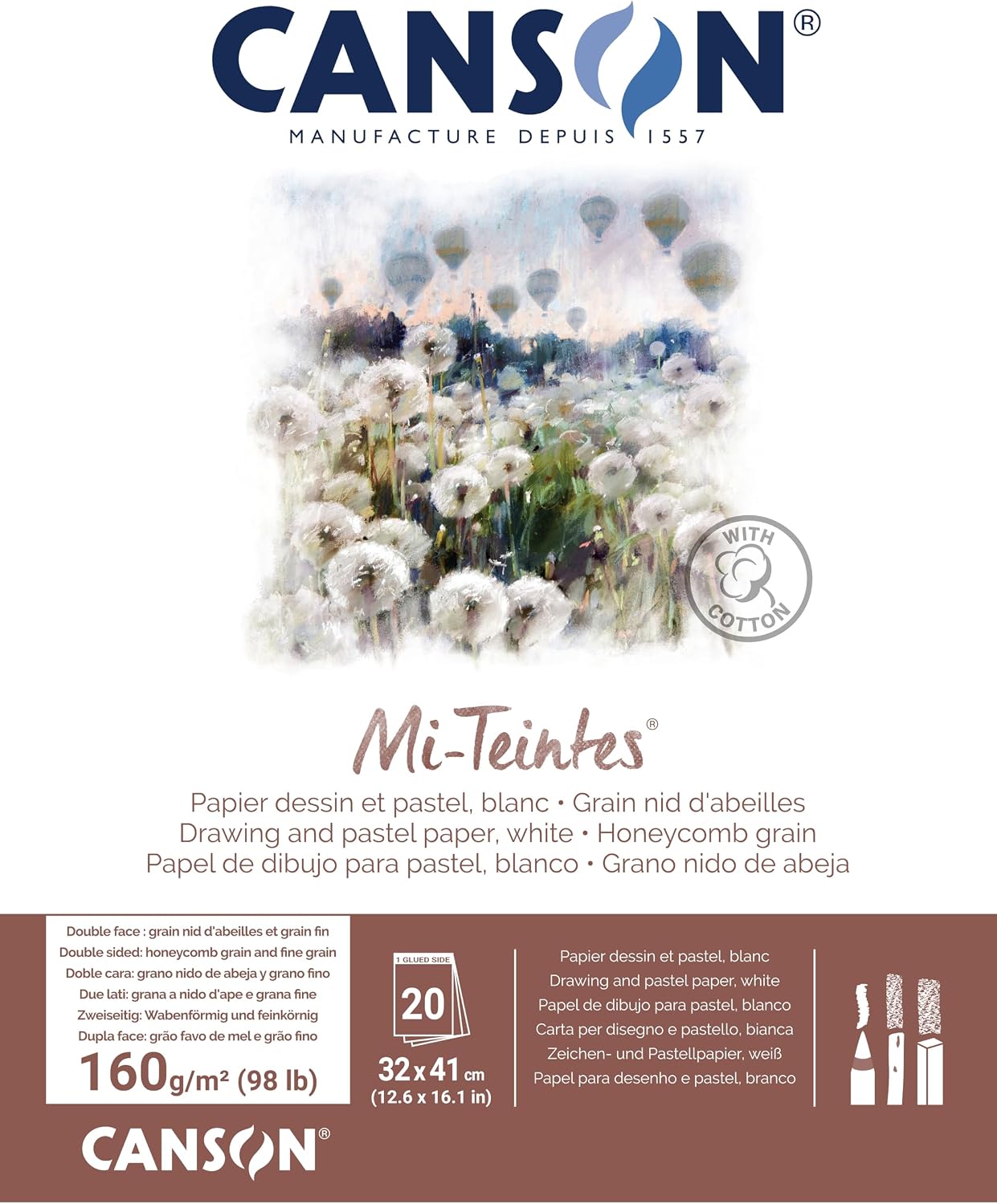 Canson Mi-Teintes 60% Bee 160g Glued Pad 32 x 41 20H White