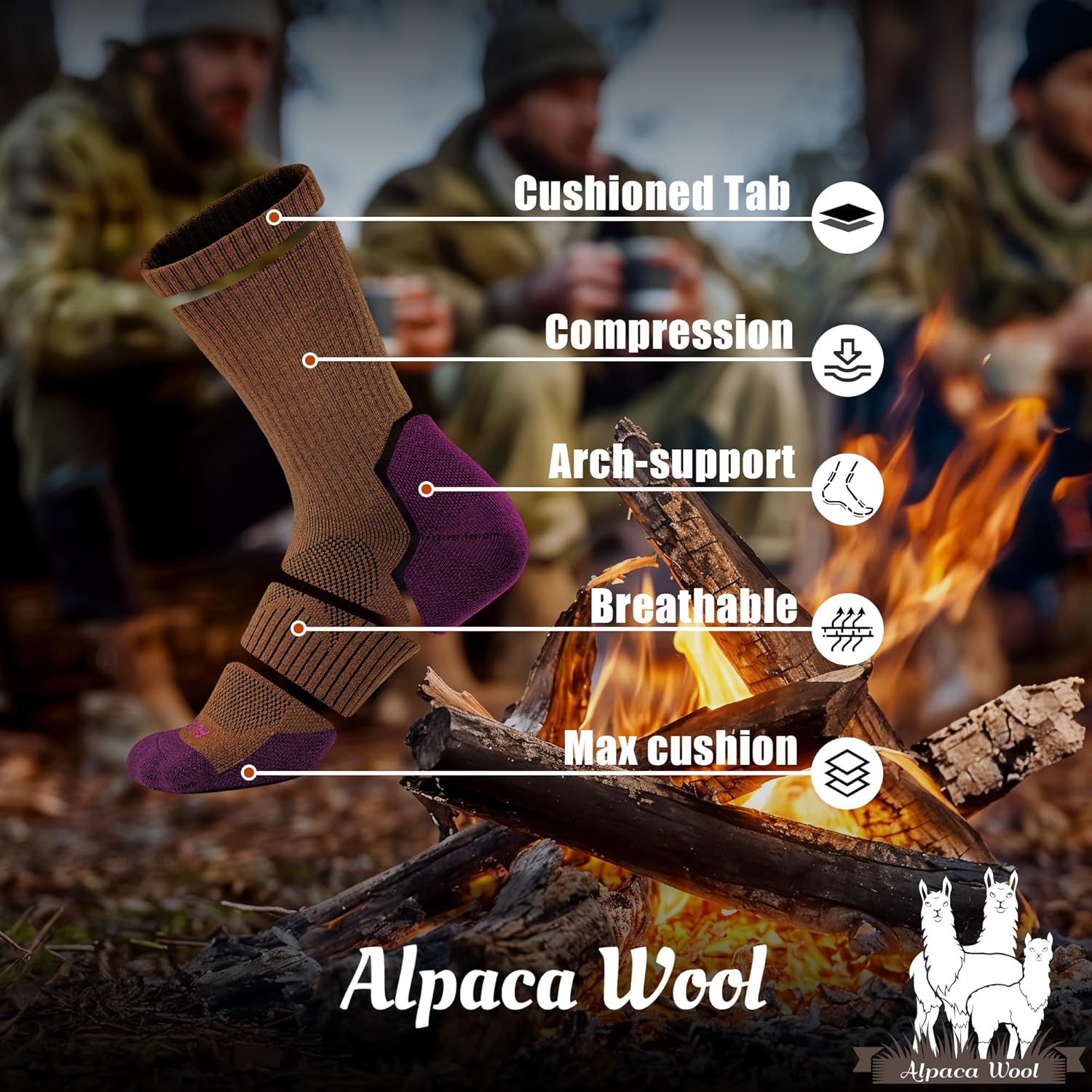 Alpaca Wool Hunting Socks 2 pairs for Men Women, Thermal Warm Compression Thick Winter Cushioned Hiking Boot Moisture Wicking - Image 4