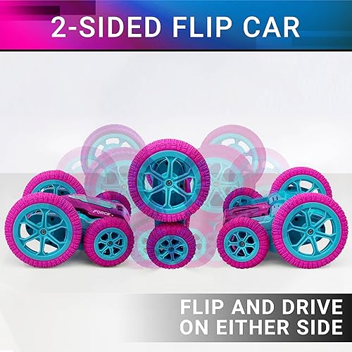 Miniatura 4 de Force1 Tornado - Auto de control remoto LED rosa para niños, conducción de doble cara, autos a control remoto rápido, 360 vueltas, 4WD al aire