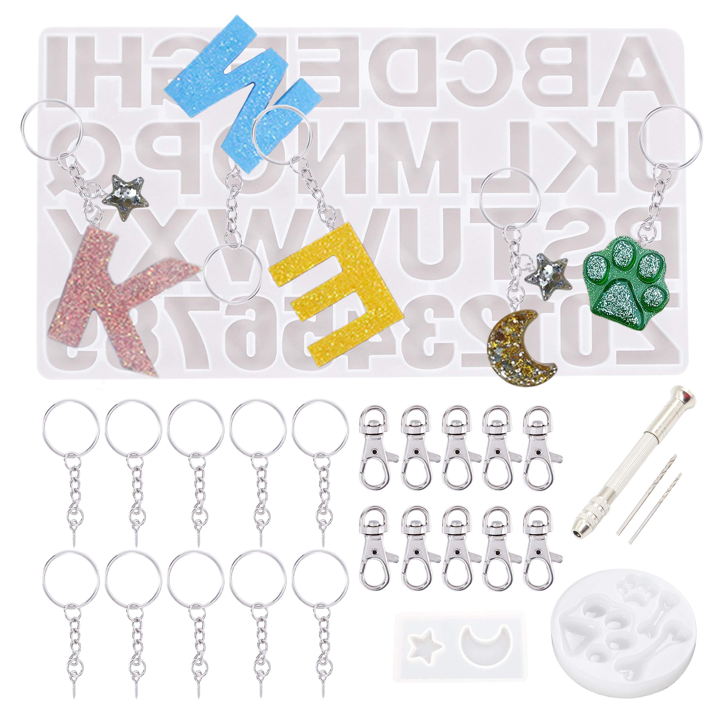 Alphabet Resin Molds Backward, Letter Number Silicone Mold Kit for Making Keychain