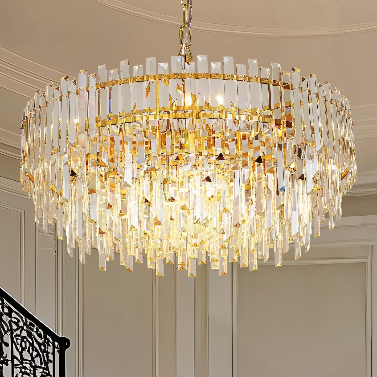 Photo 1 of ***UPDATED 6/5***MEEROSEE Gold Crystal Chandelier Modern Chandeliers Raindrop Lighting Pendant Lights Fixtures Ceiling for Living Room Dining Rooms Entryway Round Hanging D27.55''