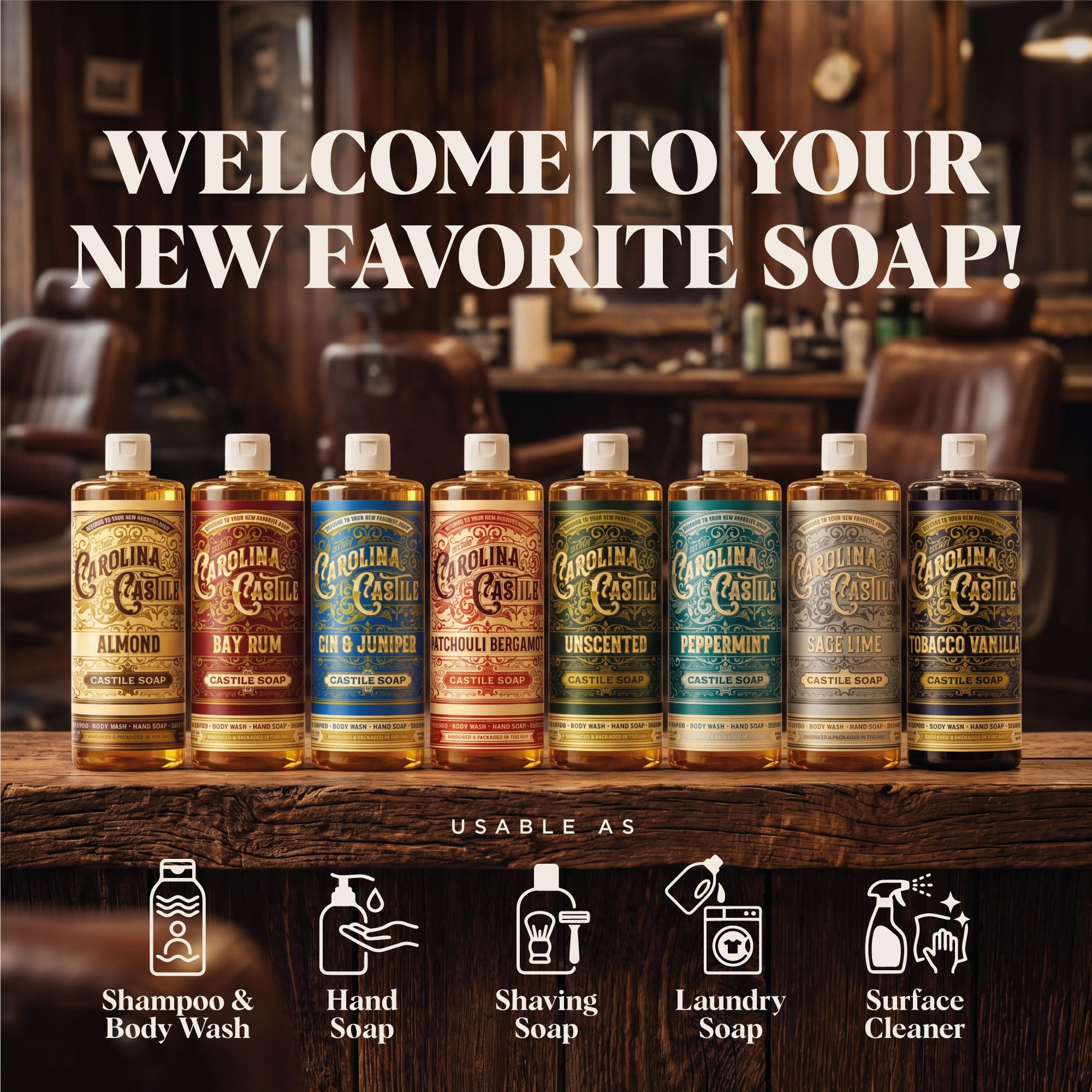 Castile Soap Liquid Body Wash Sensitive Skin – naturalne mydło dla mężczyzn z oliwą z oliwek, masłem kokosowym i olejkiem kokosowym – wegańskie męskie mydło do ciała i szampon dla mężczyzn – Tobacco