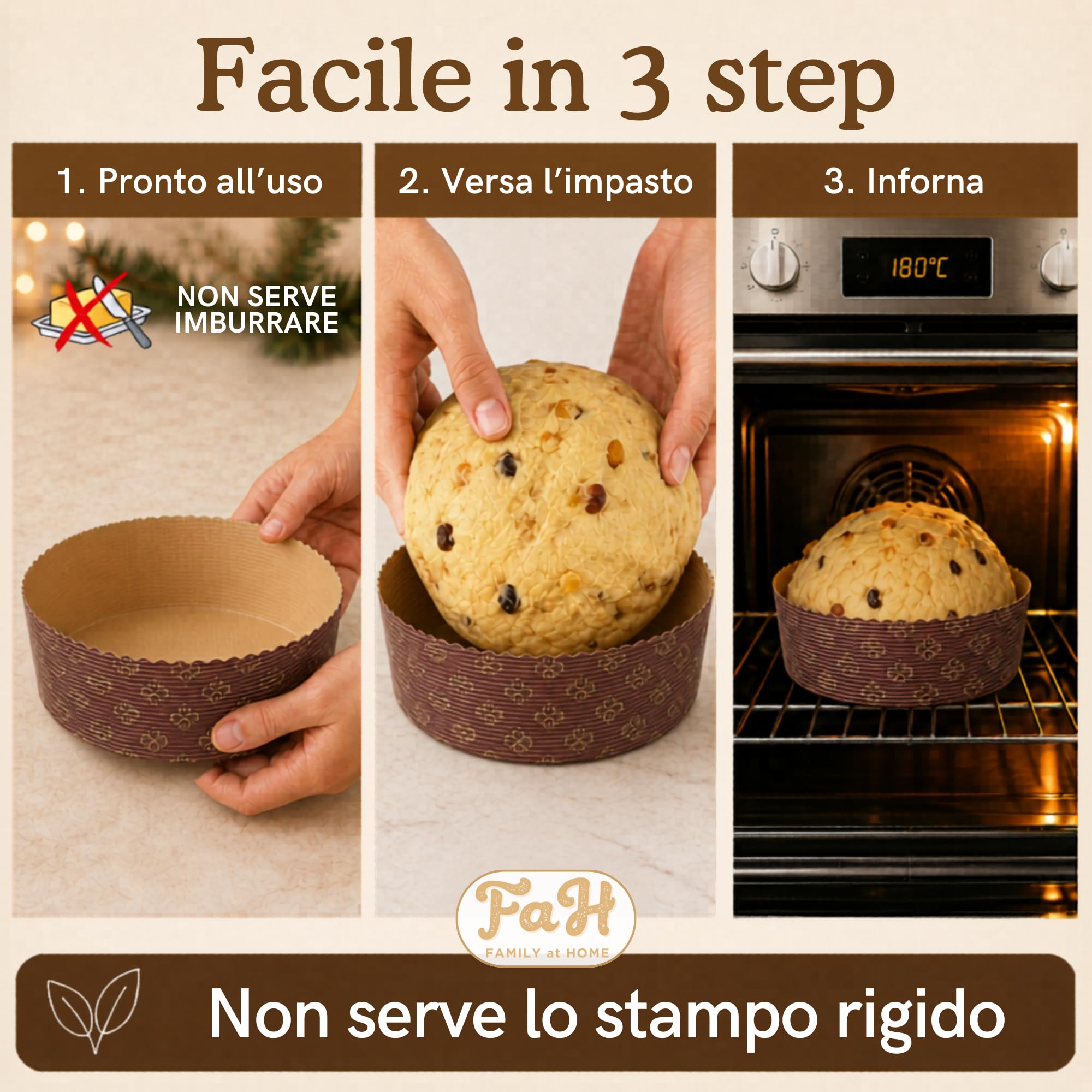 FAH - Stampo Panettone Basso 500 gr Qualità Premium (20 pz) - Pirottini Panettone Professionale di Carta Ondulata di Pura Cellulosa in Microonda Progettato per Panettoni, Resistente al Calore 220°C