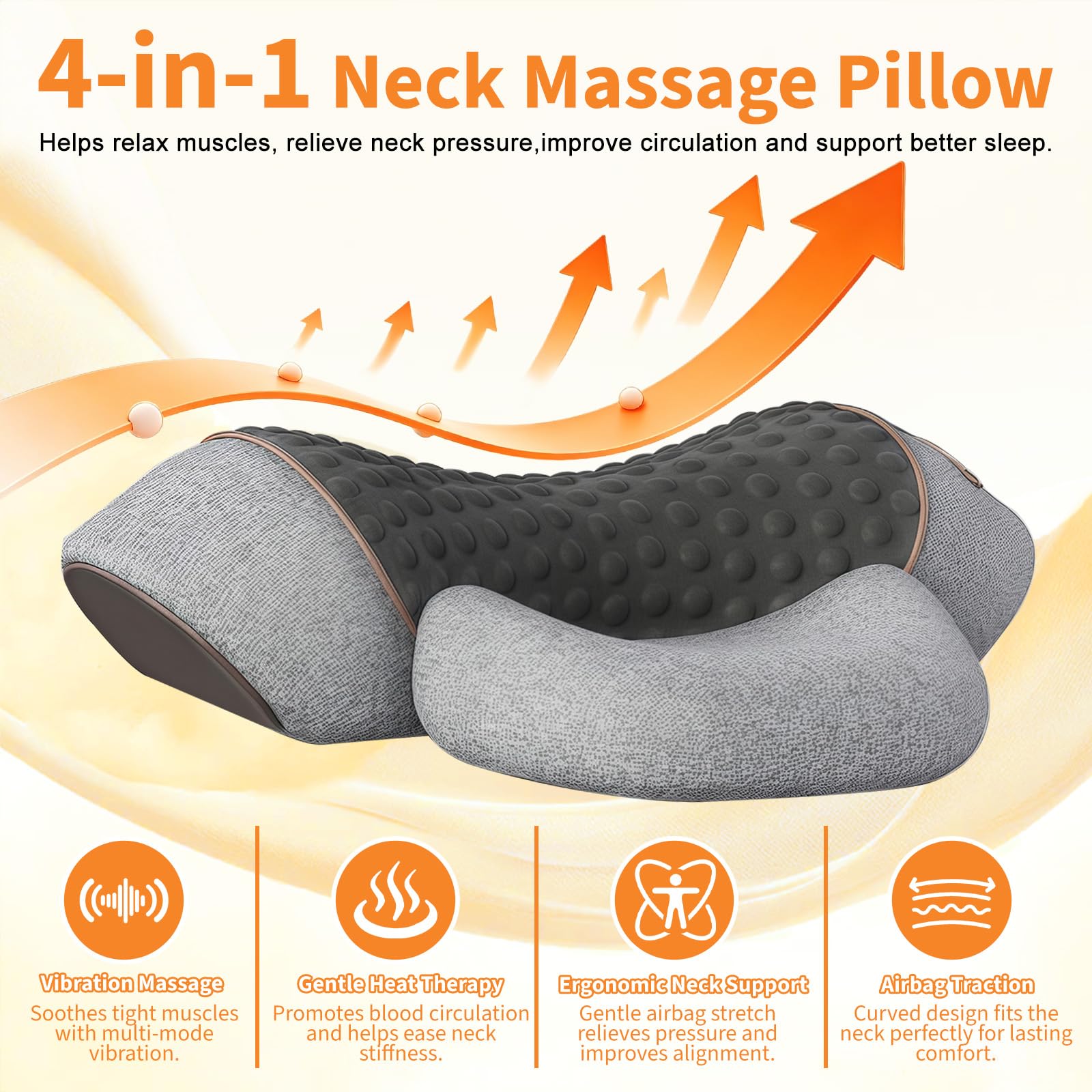 Masseur Cervical avec Chauffage, 3 en1 Masseur Dos et Cervicales avec Chauffage, Vibration et Traction, Masseur Cervical et Dos Électrique Pour Soulager Les Douleurs Des Tissus Profonds (Gris clair)