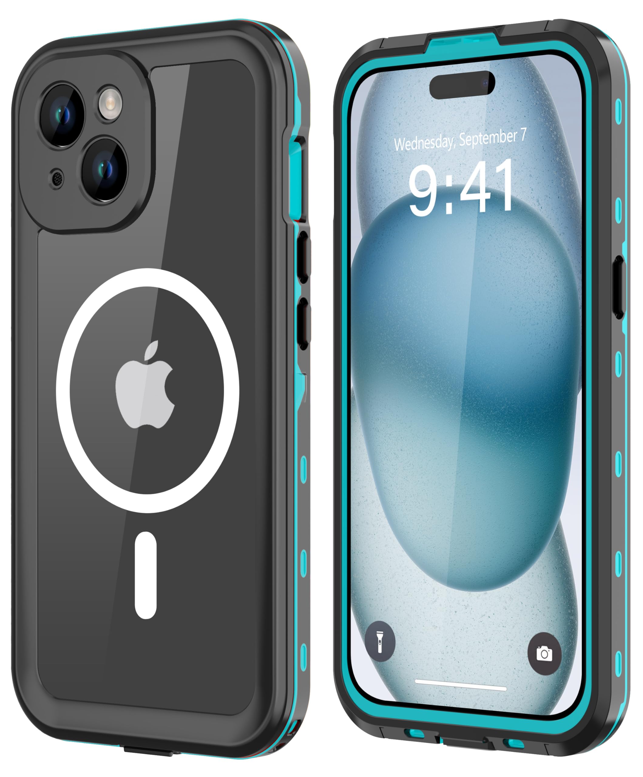 Design for iPhone 15 Plus Waterproof Case, Shockproof Dustproof Phone Case for iPhone 15 Plus with Screen Protector, Full Body Protective Case for iPhone 15 Plus Cover 6.7 Inch (Turquoise)