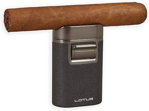 Miniatura 3 de Lotus Brawn - Encendedor de puros de mesa con llamas cuádruples resistentes al viento, carcasa de metal, tapa de reposo de puros, tanque de