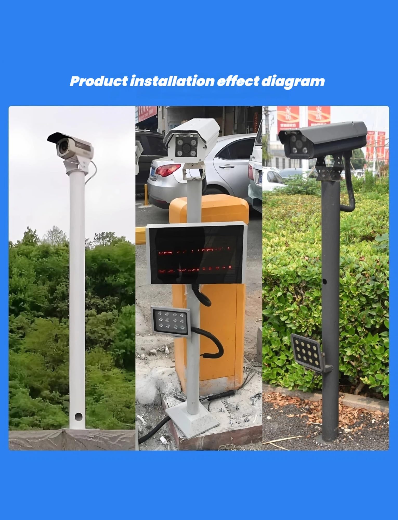 Poste para cámara, Soporte Universal para cámara de Seguridad con articulación y Tornillos - Poste Ajustable de 50 cm/19,69 Pulgadas para vigilancia, Soporte de monitoreo Negro para Uso en e