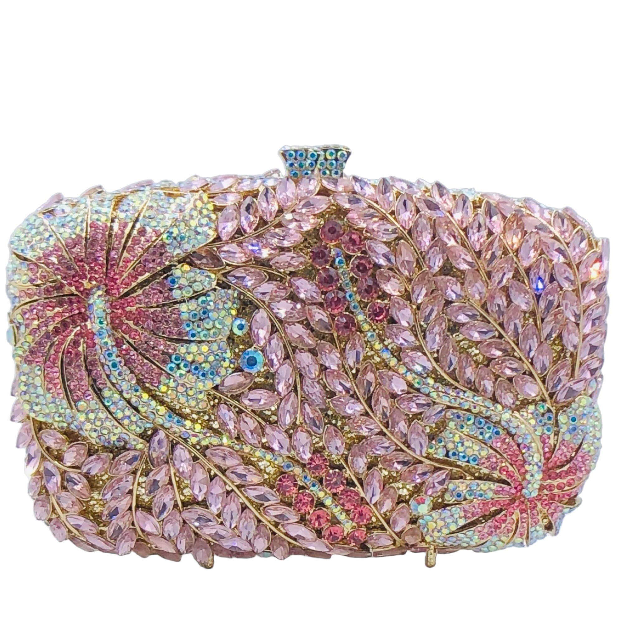 Boutique De FGG Bolsos de noche de flores para fiesta formal, bolsos de mano de cristal floral, bolsos de mano para novia, boda, diamantes de imitación, mini