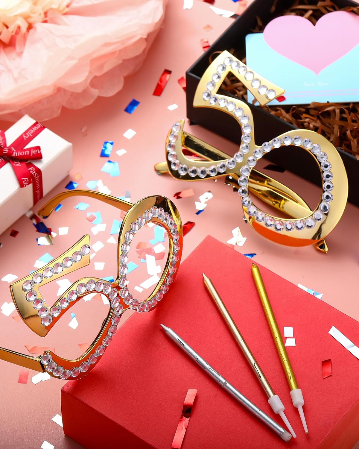 Frienda 9 Pairs 50th Birthday Glasses with Rhinestones Costume Sunglasses Novelty Eyewear Celebration Decoration