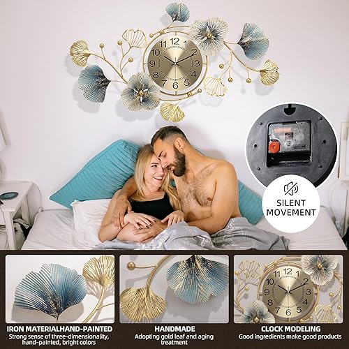 Miniatura 4 de TANWO Reloj de pared decorativo silencioso sin tictac de 46 pulgadas, acabado dorado, unisex