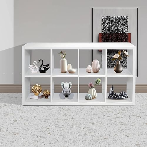 Miniatura 5 de Estantería para libros de 8 cubos, organizador de almacenamiento de cubículos blancos, estantes de almacenamiento abiertos para aula, sala de juegos