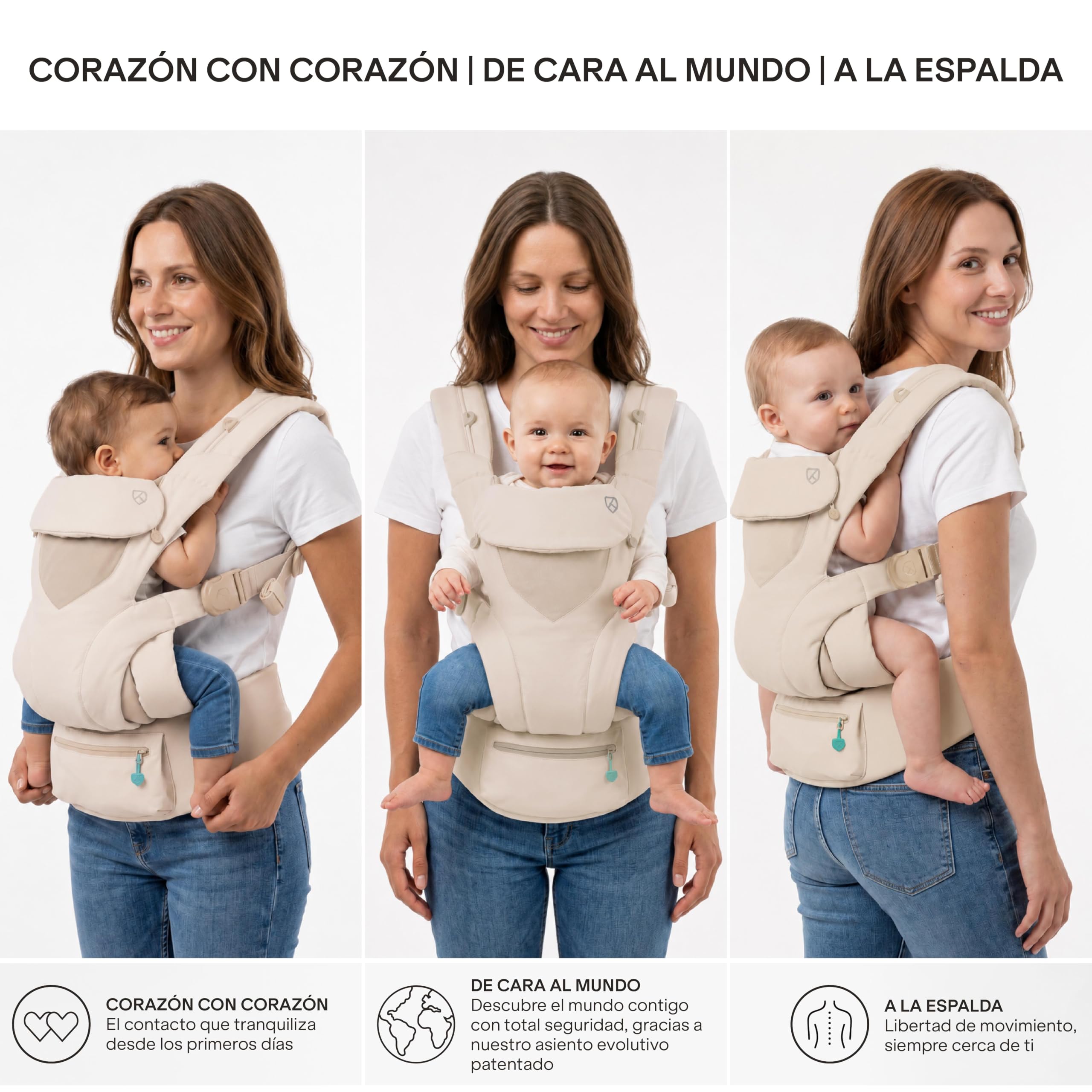 Koala Babycare Mochila Bebe Ergonómica 0-36 Meses (3,2-20,4 kg) - Mochila Portabebes Evolutiva con Asiento Ajustable Patentado en 3 Posiciones - Soporte Cervical, Frontal, Cara al Mundo y Espalda