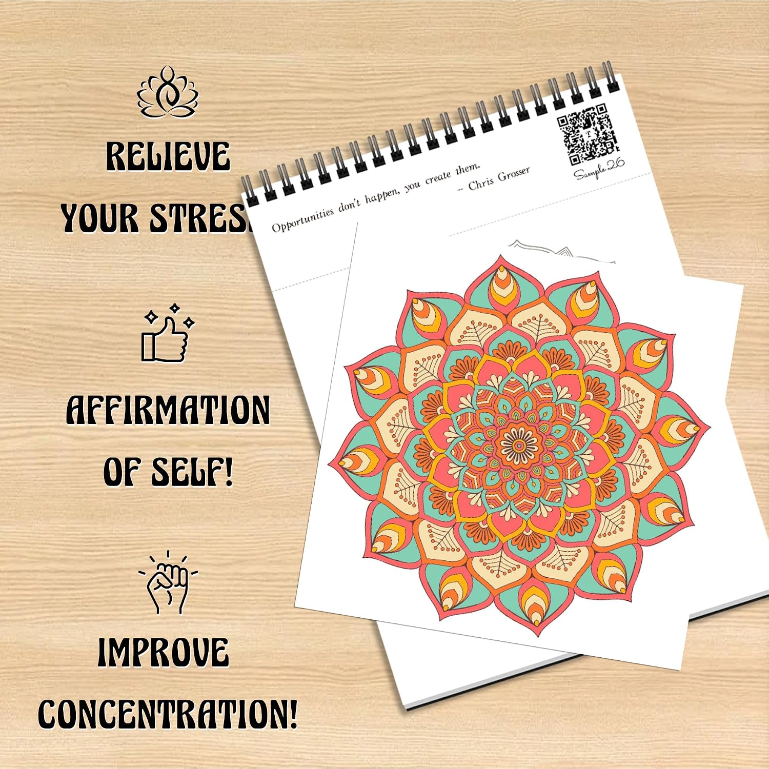 TIEFOSSI Relaxing Coloring Book, for Adults to Relax and Relieve Anxiety,160 GSM 60 Original Tearable Mandala Patterns Designs, Gift for Adult Women Men