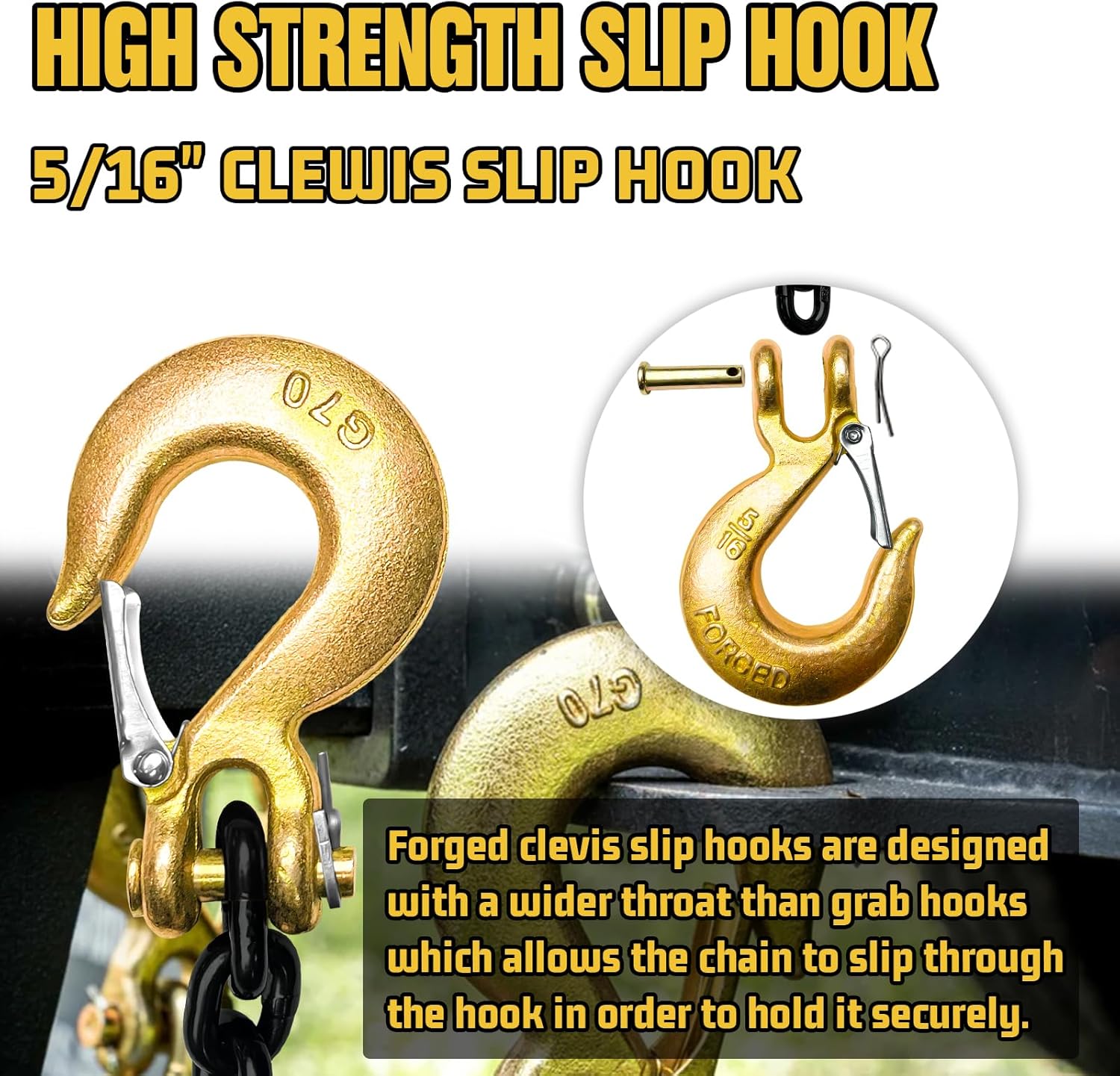 2 Pack 5/16" Trailer Safety Chains 35 Inch with Clevis Slip Hook+Easy-Open Design 1 Ton Snatch Block with Hook, Snatch Block