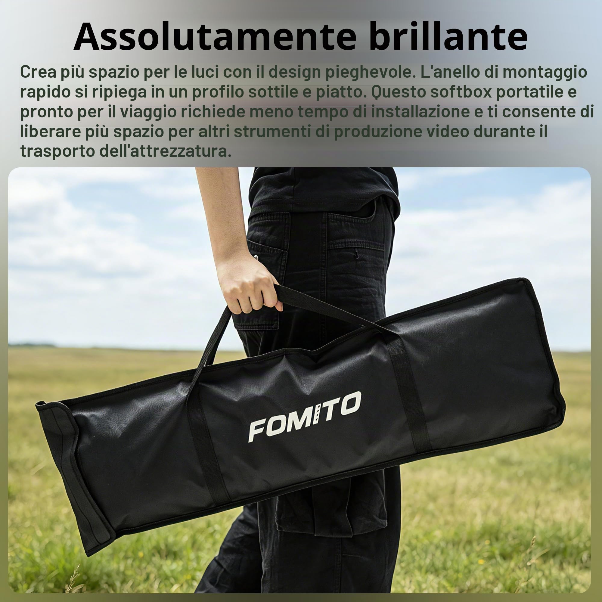 FOMITO Softbox rettangolare con striscia a sgancio rapido, 30 x 120 cm, con supporto Bowens e griglia per fascio di luce, per illuminazione da studio fotografico, 30 x 120 cm