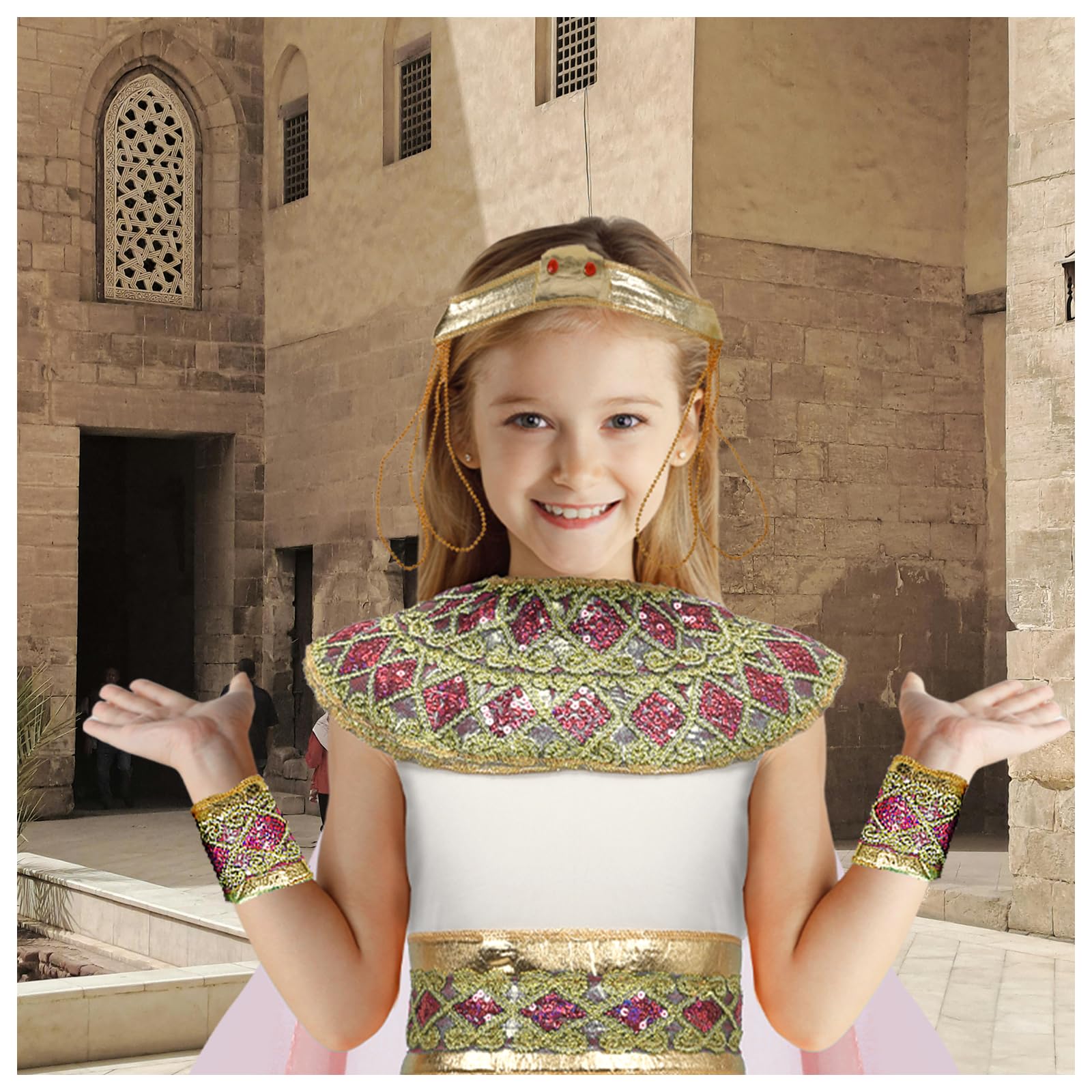 nezafly Egyptian Costumes for Kids Girls Cleopatra Costume Blue Ancient Egypt Princess Halloween Dress Fancy Dress Outfit - Image 6