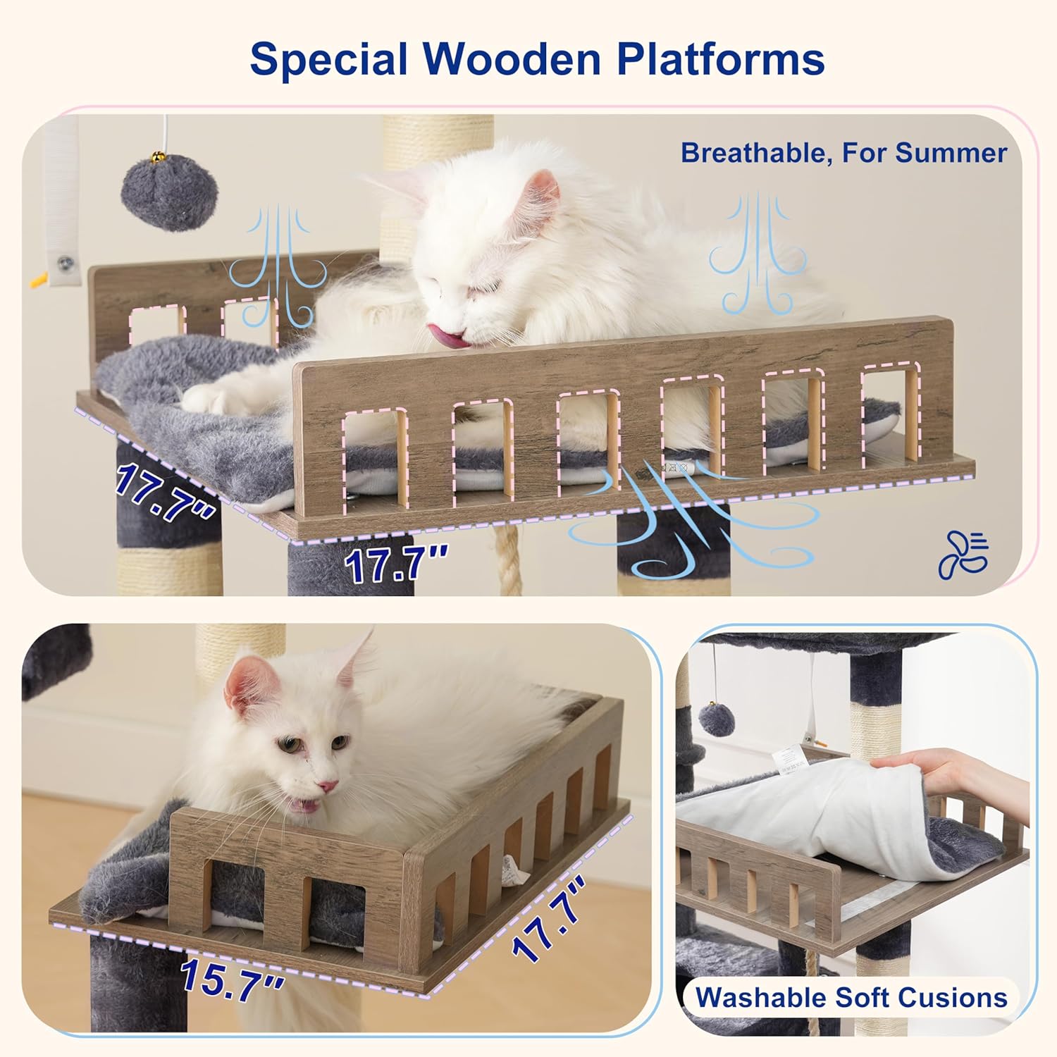 Maine Coon Cat Tree, Heavy Duty Cat Tree for Indoor Cats Large Adult, Cat Tower for Large Cats 20 lbs+ with Hammock, 2 Big Perches, 2 Cat Condos, 15 Scratching Posts, Smoky Gray GCT033G