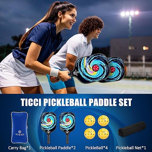 Miniatura 5 de TICCI - Pala de pickleball aprobada por USAPA, juego de 2 palas de grafito prémium con 4 bolas de pickleball, 1 bolsa de malla y 1 bolsa de