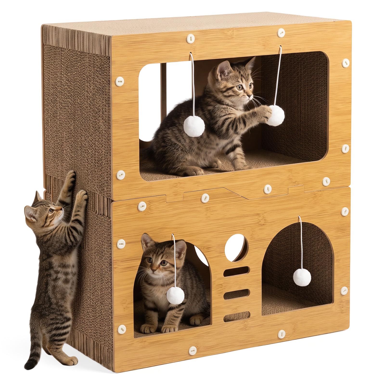 Griffoir pour chat, maison pour chat en carton à 2 étages avec balle suspendue, griffoir pour l'intérieur, grand espace pour chat, meubles pour chats multiples, empêche les dommages aux meubles – 51 x