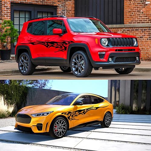 Miniatura 4 de Fochutech 2 calcomanías de vinilo con gráficos de llama grande, calcomanías laterales de carrocería de automóvil, calcomanías de rayas para autos,