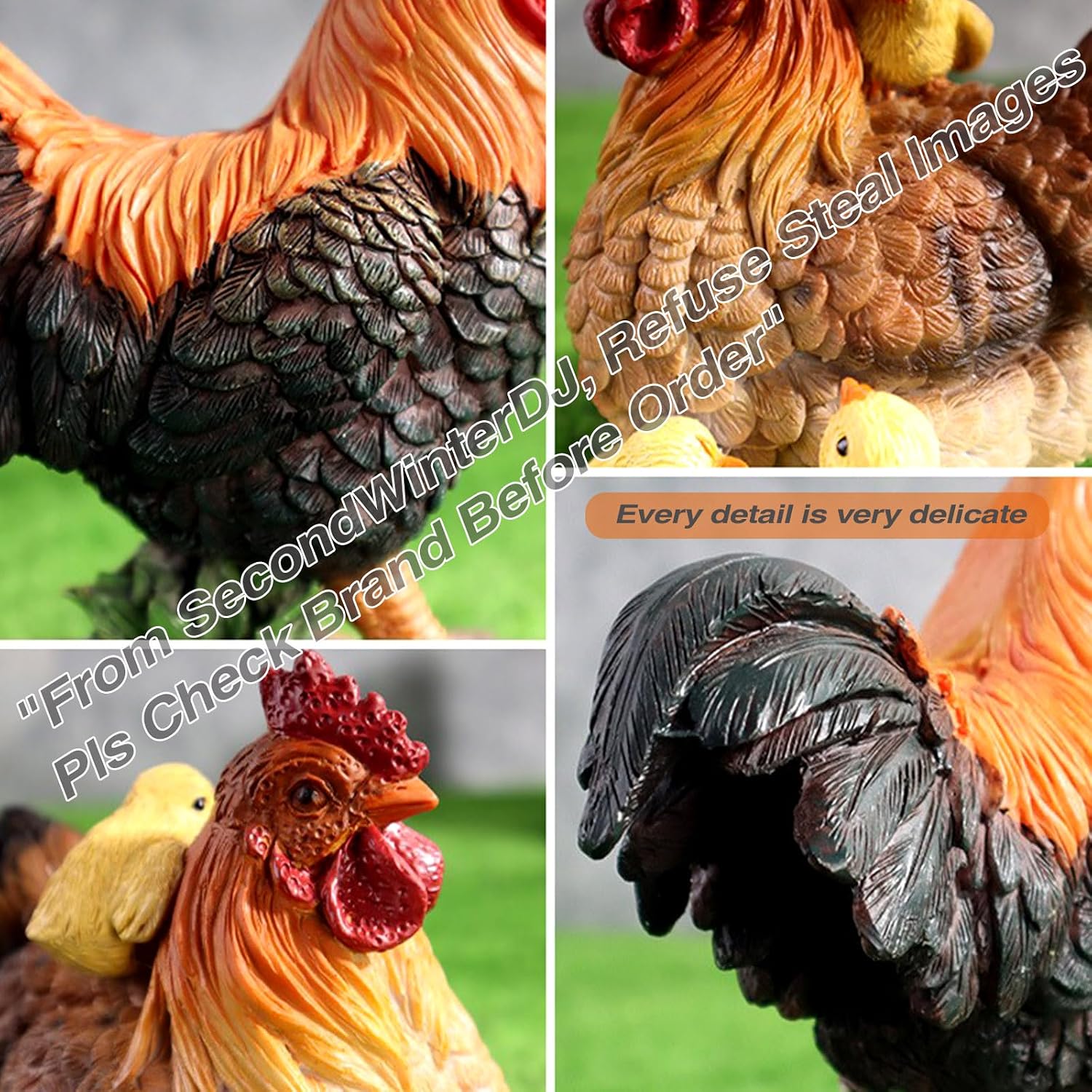 2 Pcs Rooster Hen Chick Family Statue Courtyard Chicken Decor Gardens Yard Lawn Sculpture, Country Farm Figures Colorful Animal Figurines Home Décor, Roosters for Kitchen Office Bedroom