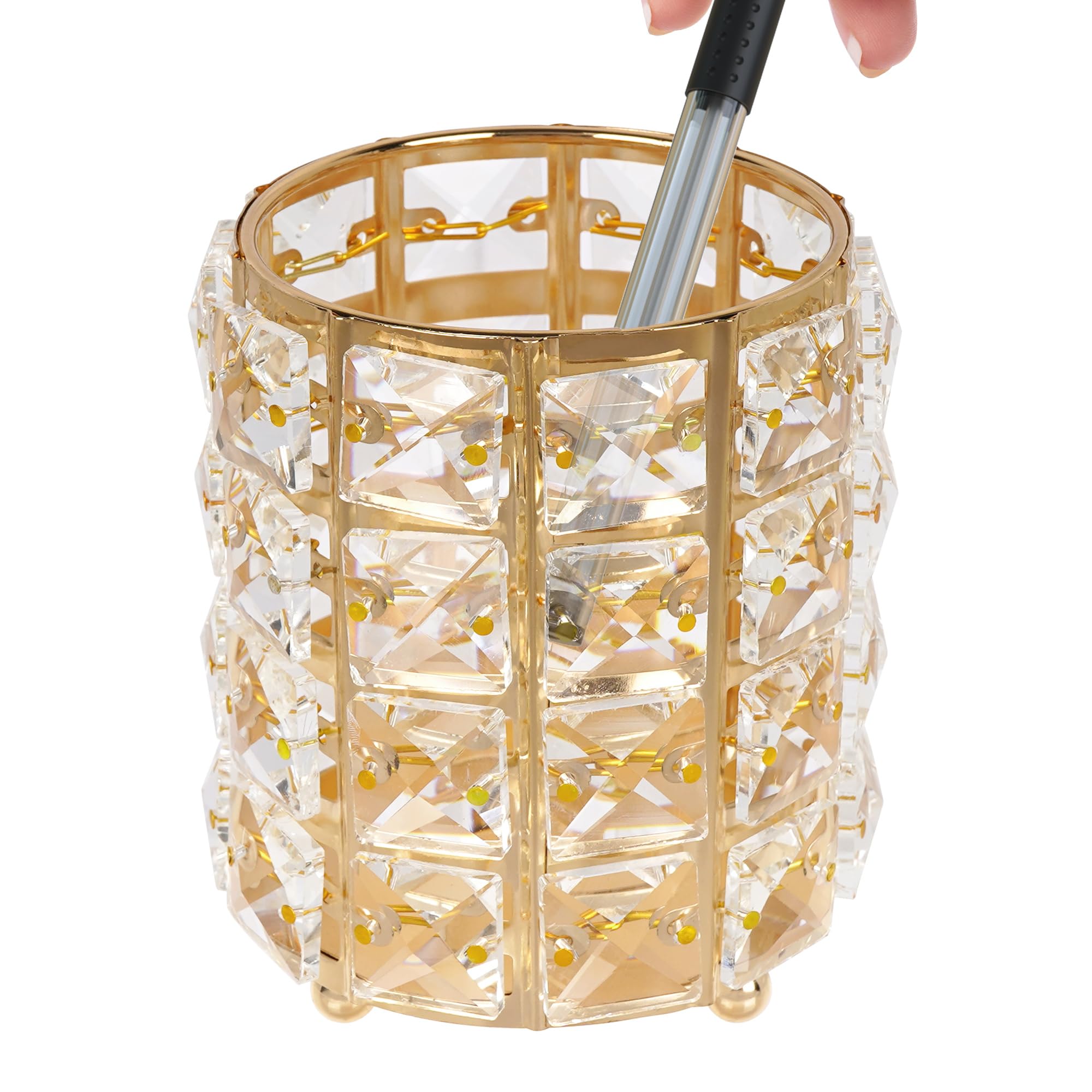 Biiange Crystal Pen Holder, Pencil Cups for Desk, Multi-Purpose Desktop Organizer, for Office Writing Desk (Gold)