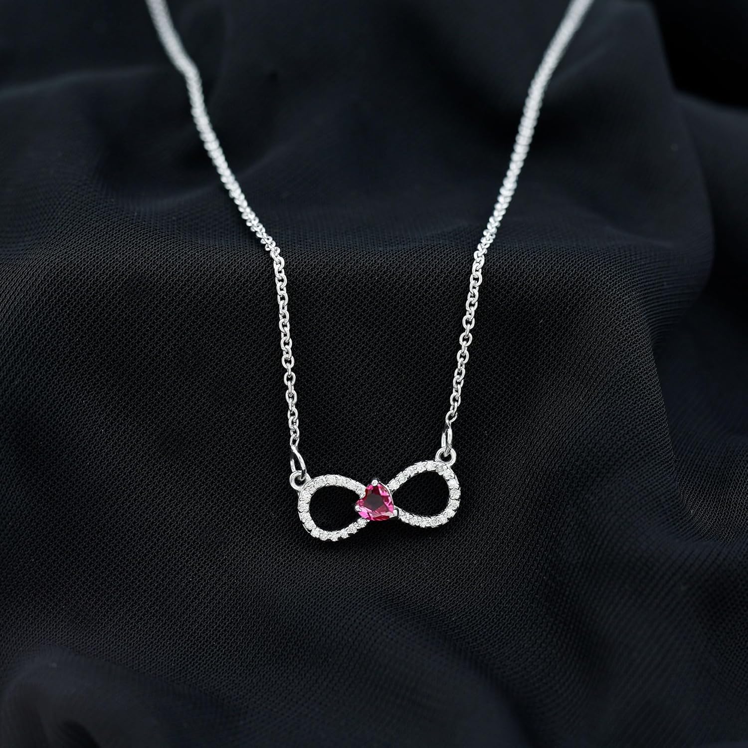 Certified Moissanite Ruby Infinity Necklace With Silver Chain, D-Vs1 Quality, Moissanite Promise Necklace - Gift For Her - Image 5