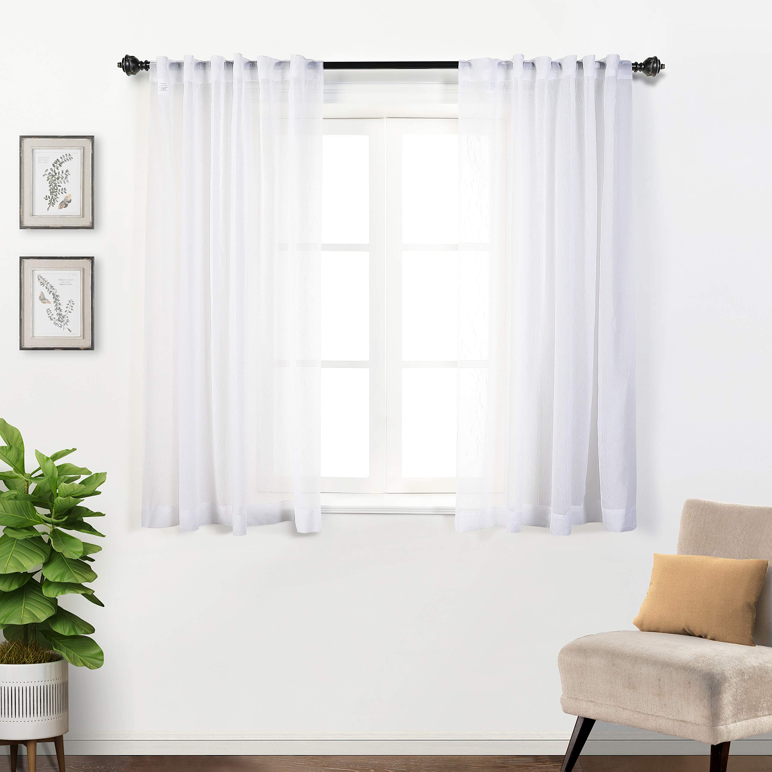 Mysky Home Back Tab And Rod Pocket Window Crushed Sheer Curtains