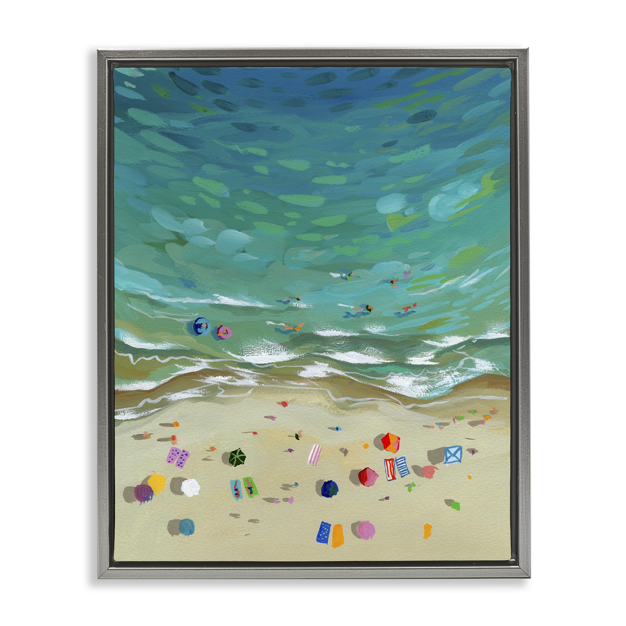 'Aerial Beachside with Umbrellas'| Floating Frame Canvas Art