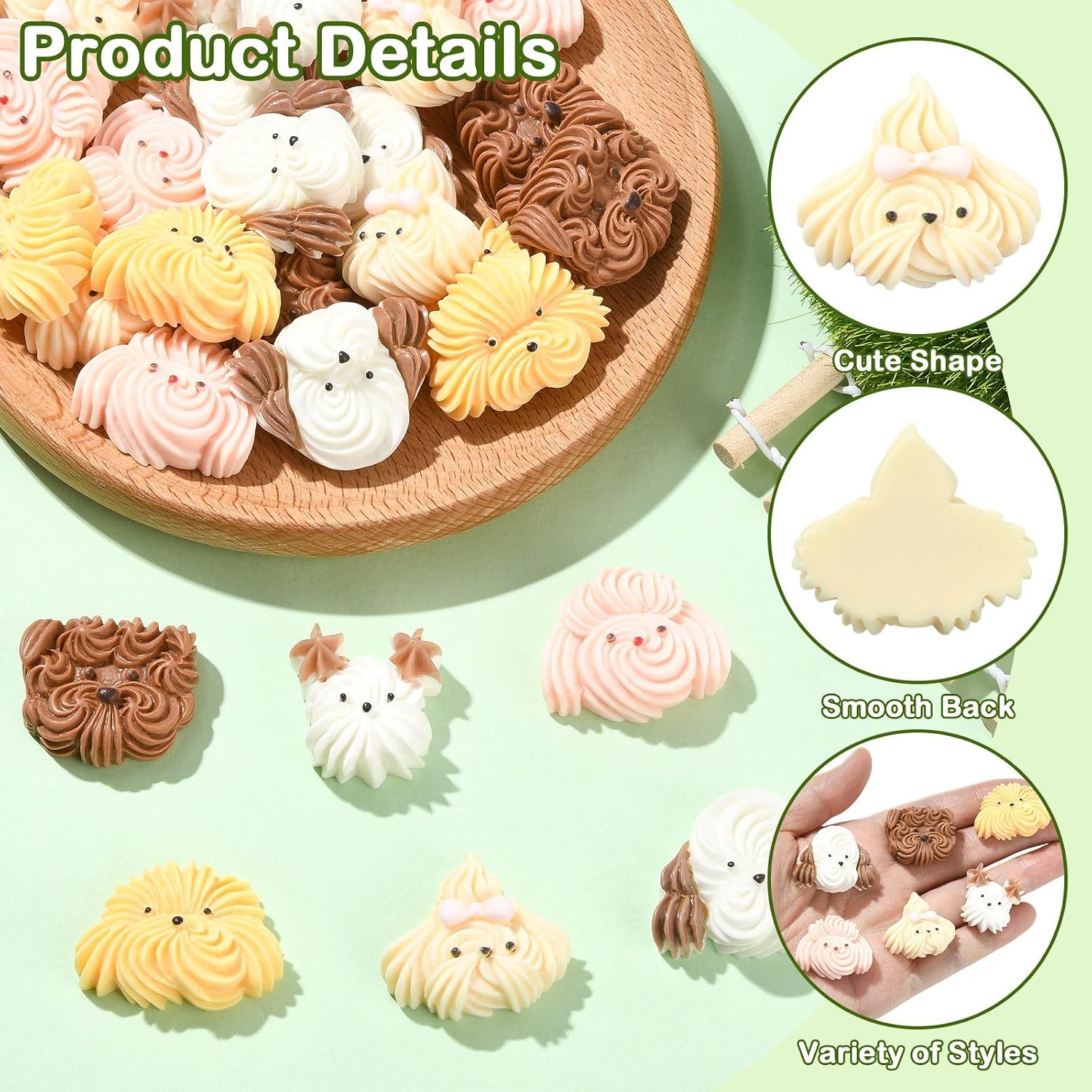 Ipotkitt 60pcs 6 Styles Resin Creamy Dog Slime Charms Cute Animal Doggy Flatback No Hole Cabochons for Crafts DIY Jewelry Phone Case Hair Clip Scrapbooking Decor image 3