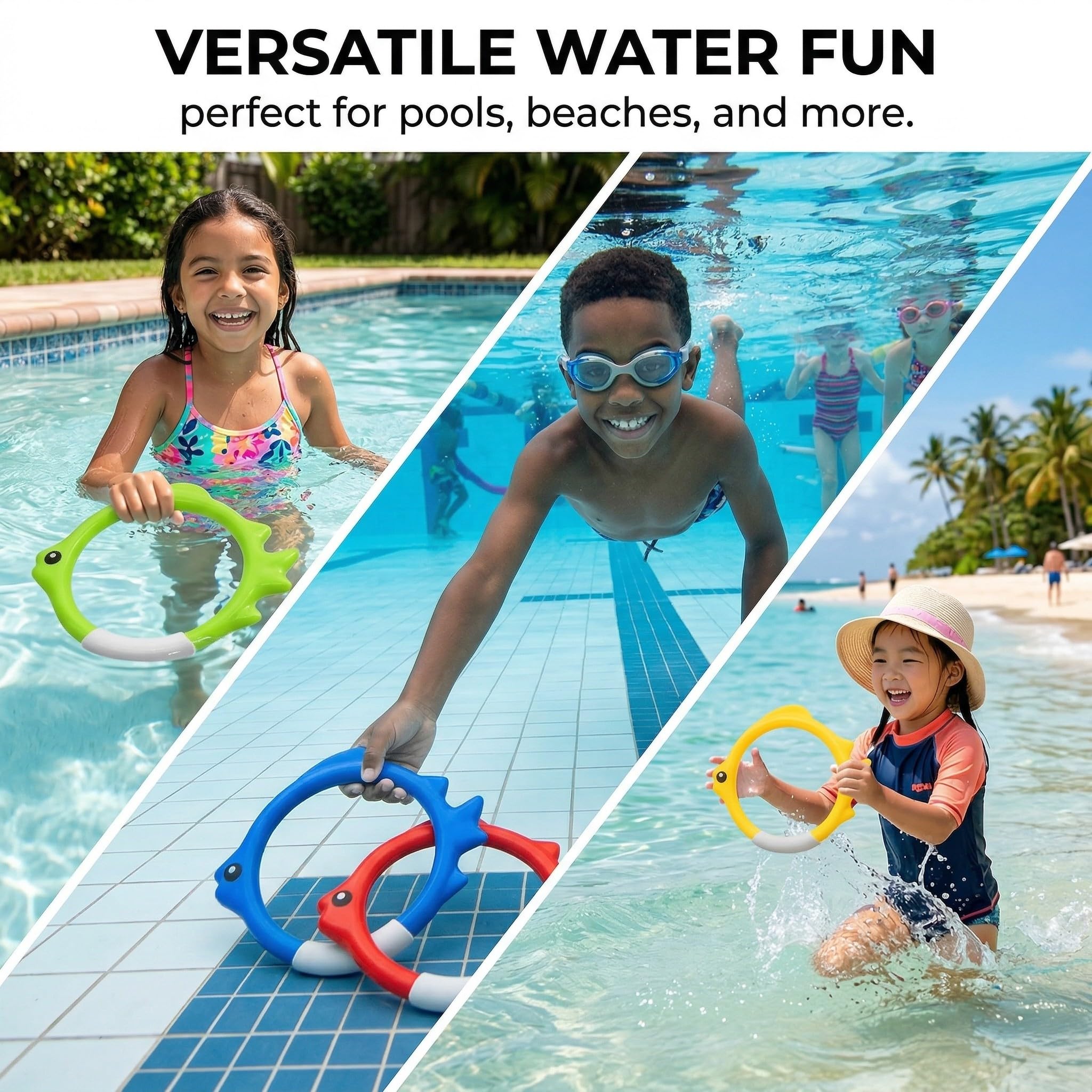 Lot 4 Anneaux De Plongée Colorés – Poissons Pour Piscine – Jouet D’entraînement Sous-marin – Dès 4 Ans