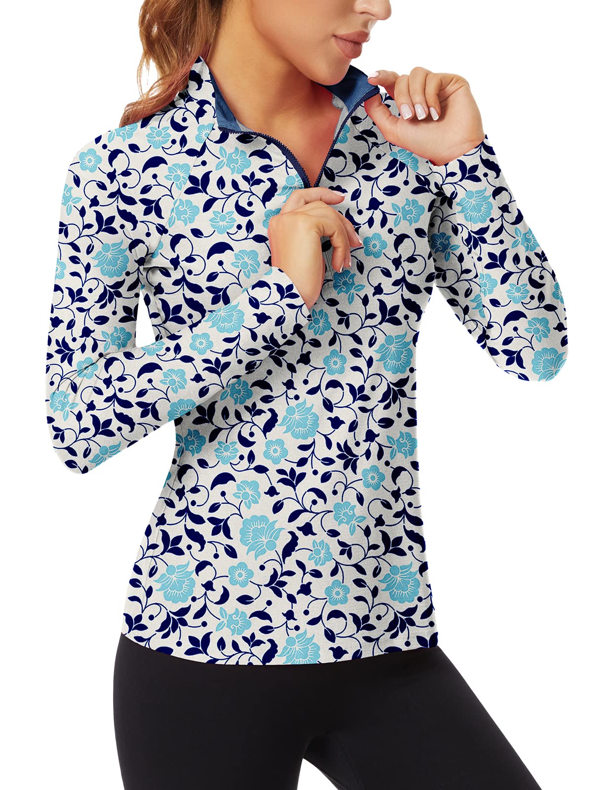 SonevenWomen's Quarter Zip Polo Collared Golf Shirt Moisture Wicking Shirts Slim Fit for Casual Work